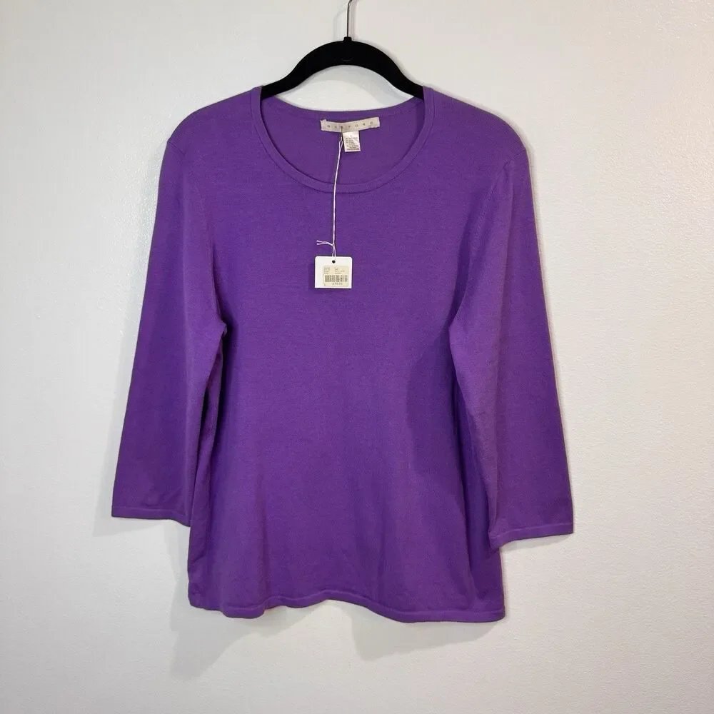 NWT Belford Sweater Shirt L $95 Pima Cotton Purple Stretch 3/4 Sleeves Basic